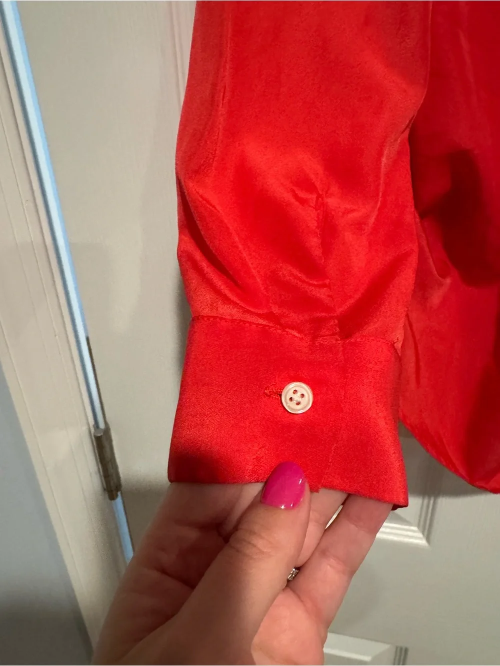 J.Crew Red Long-Sleeve V-Neck Blouse